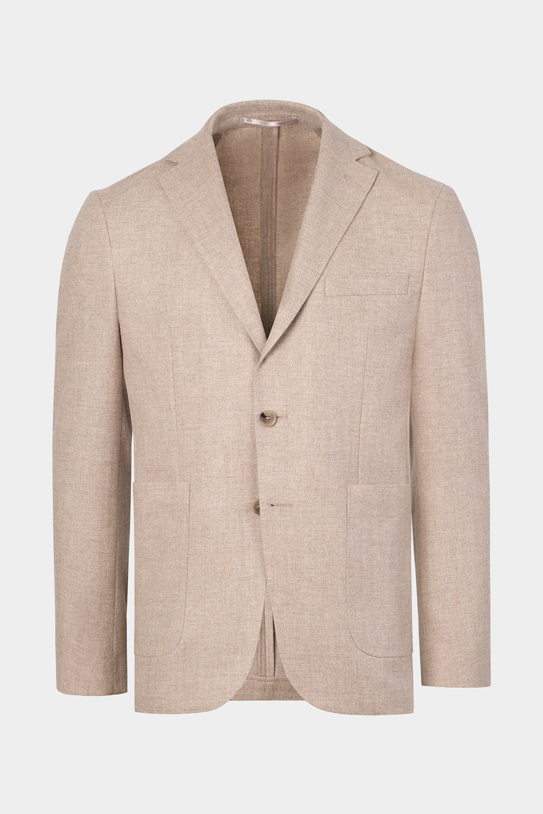 Vue sur fond blanc d'un blazer en laine et cachemire en beige