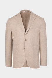 Vue sur fond blanc d'un blazer en laine et cachemire en beige