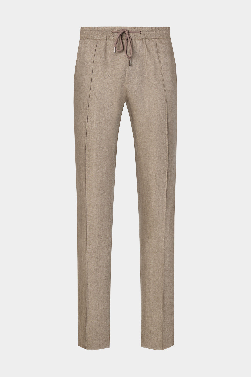 Vue sur fond blanc d'un pantalon jogpant en 100% lin de chez LeoMaster couleur Sable.