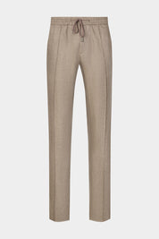 Vue sur fond blanc d'un pantalon jogpant en 100% lin de chez LeoMaster couleur Sable.