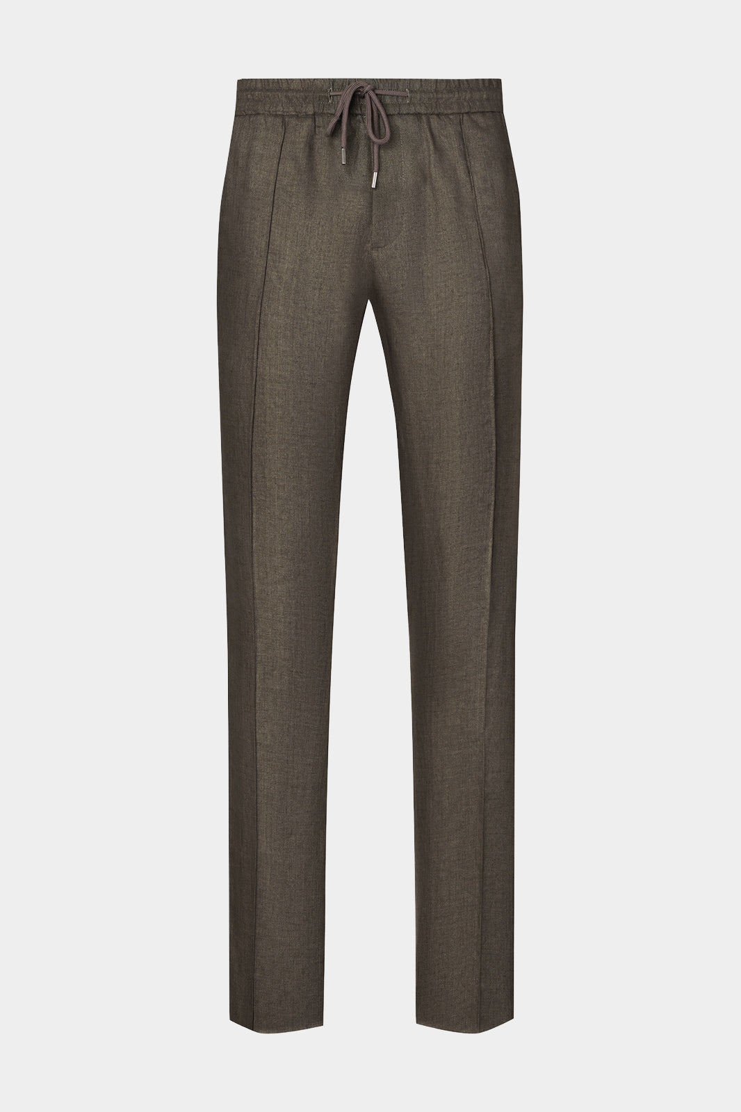 Vue sur fond blanc d'un pantalon jogpant en 100% lin de chez LeoMaster couleur Kaki.