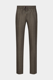 Vue sur fond blanc d'un pantalon jogpant en 100% lin de chez LeoMaster couleur Kaki.