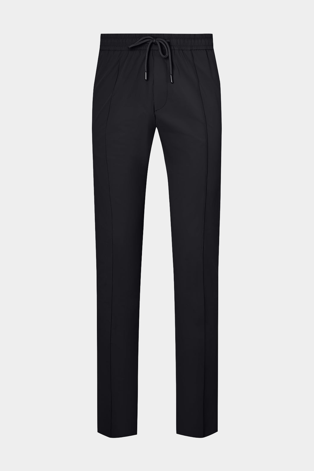 Vue sur fond blanc d'un pantalon jogpant Donatela de couleur noir délavé. Sur un tissu italien en 77% polyamide 23% élasthanne de chez Olmetex.