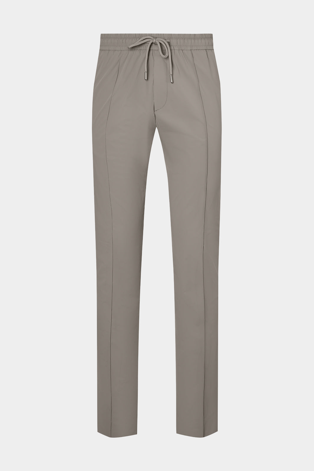 Vue sur fond blanc d'un pantalon jogpant Donatela de couleur gris. Sur un tissu italien en 77% polyamide 23% élasthanne de chez Olmetex.