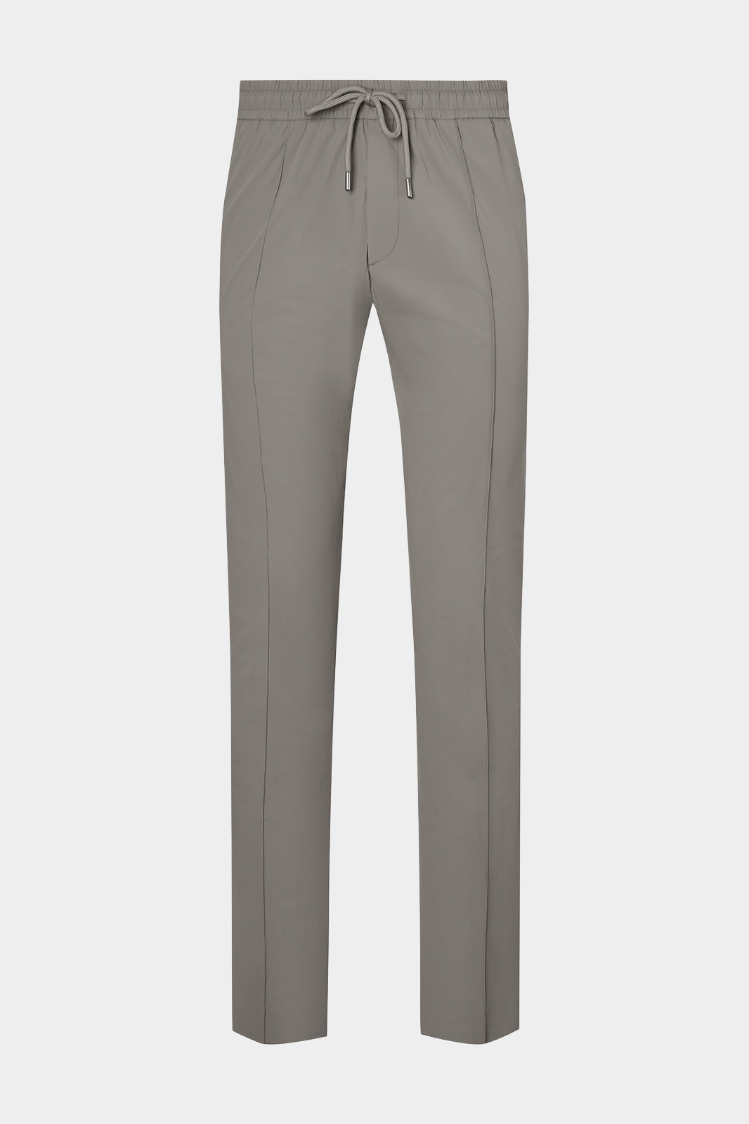 Vue sur fond blanc d'un pantalon jogpant Donatela de couleur gris. Sur un tissu italien en 77% polyamide 23% élasthanne de chez Olmetex.