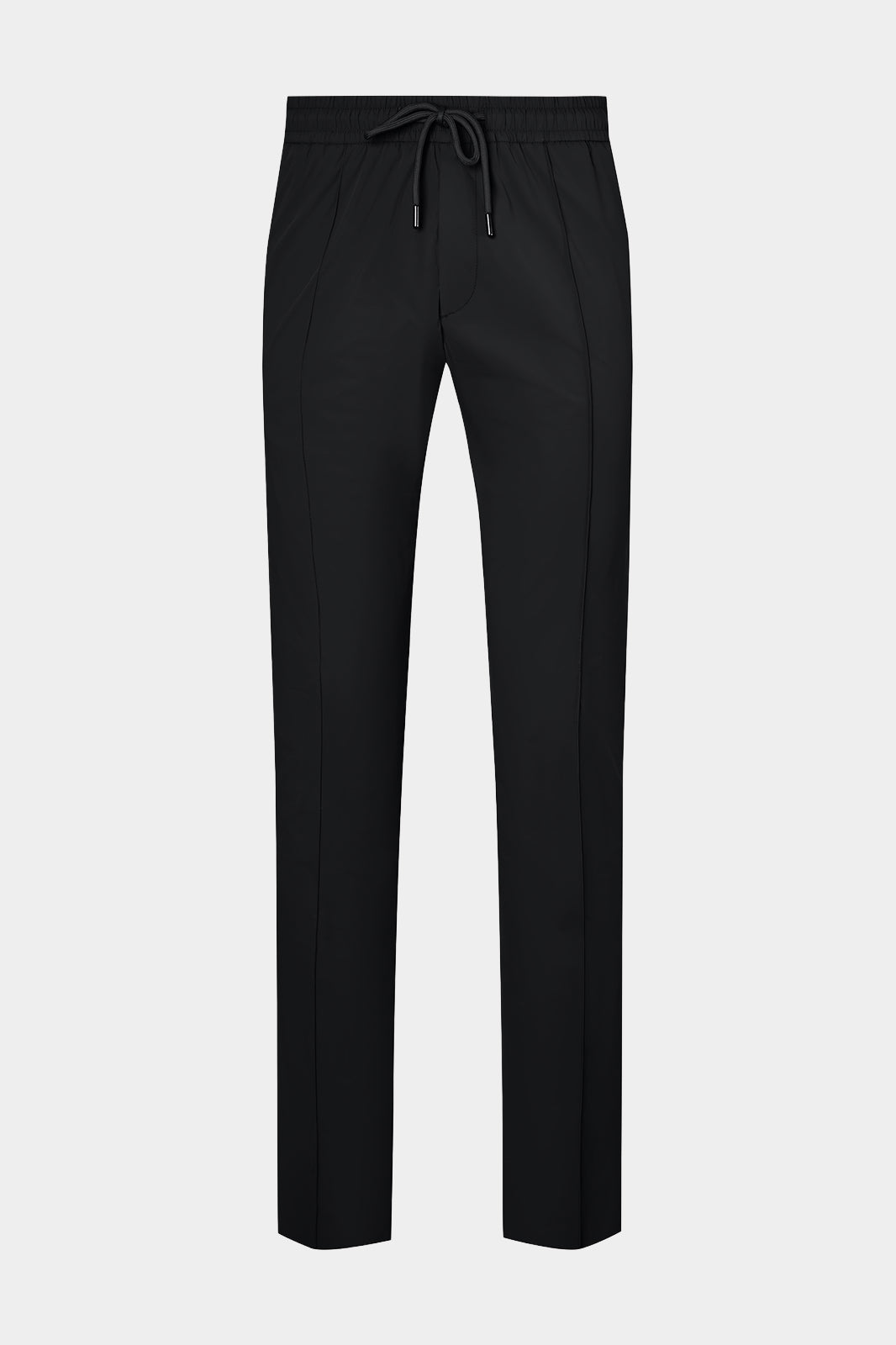 Vue sur fond blanc d'un pantalon jogpant Donatela de couleur noir. Sur un tissu italien en 77% polyamide 23% élasthanne de chez Olmetex.