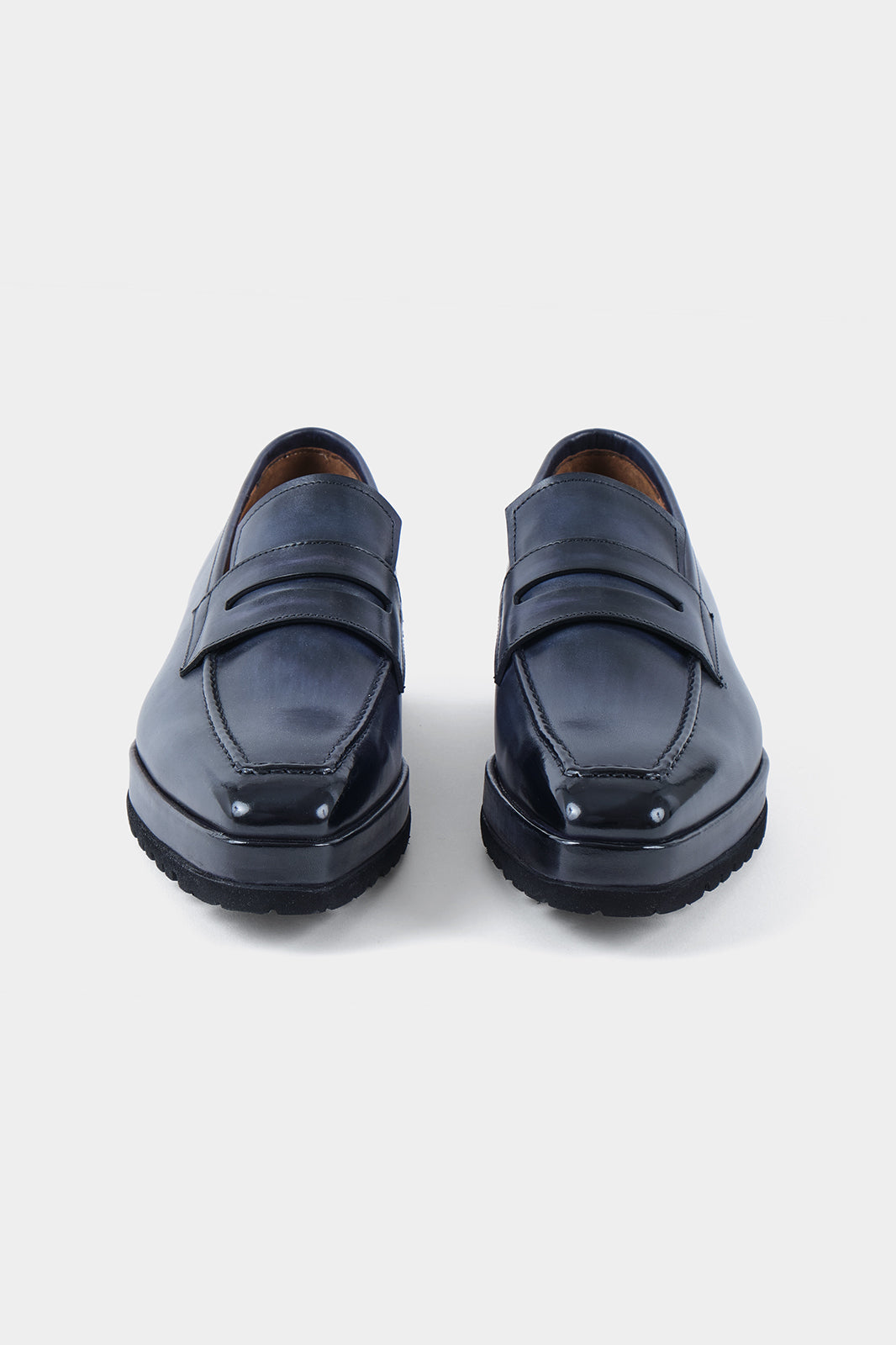 Mocassins en cuir patiné avec semelle compensée et crantée - Bleu