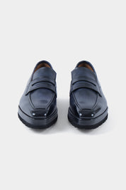 Mocassins en cuir patiné avec semelle compensée et crantée - Bleu