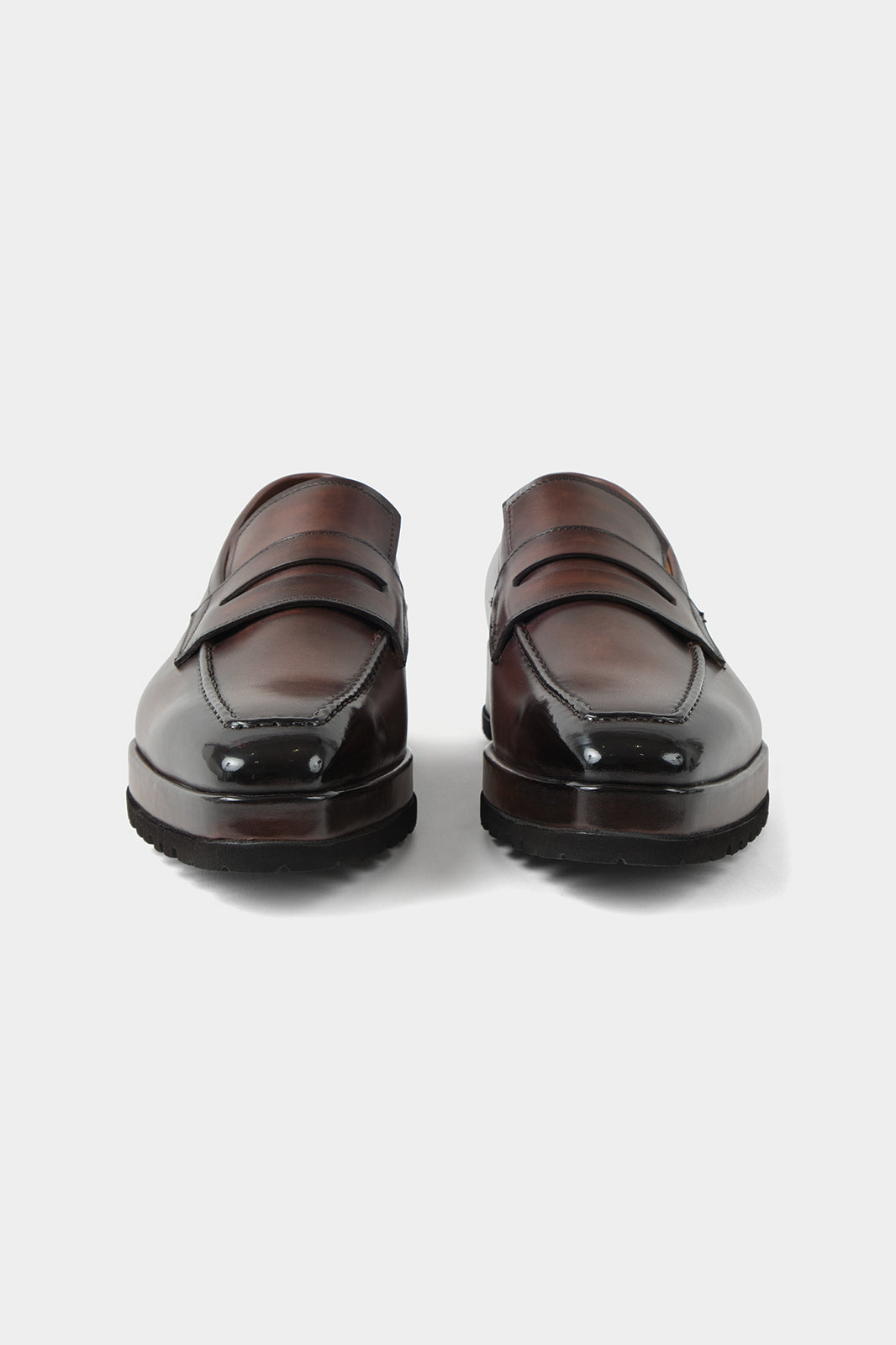 Mocassins en cuir patiné avec semelle compensée et crantée - Marron