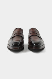 Mocassins en cuir patiné avec semelle compensée et crantée - Marron