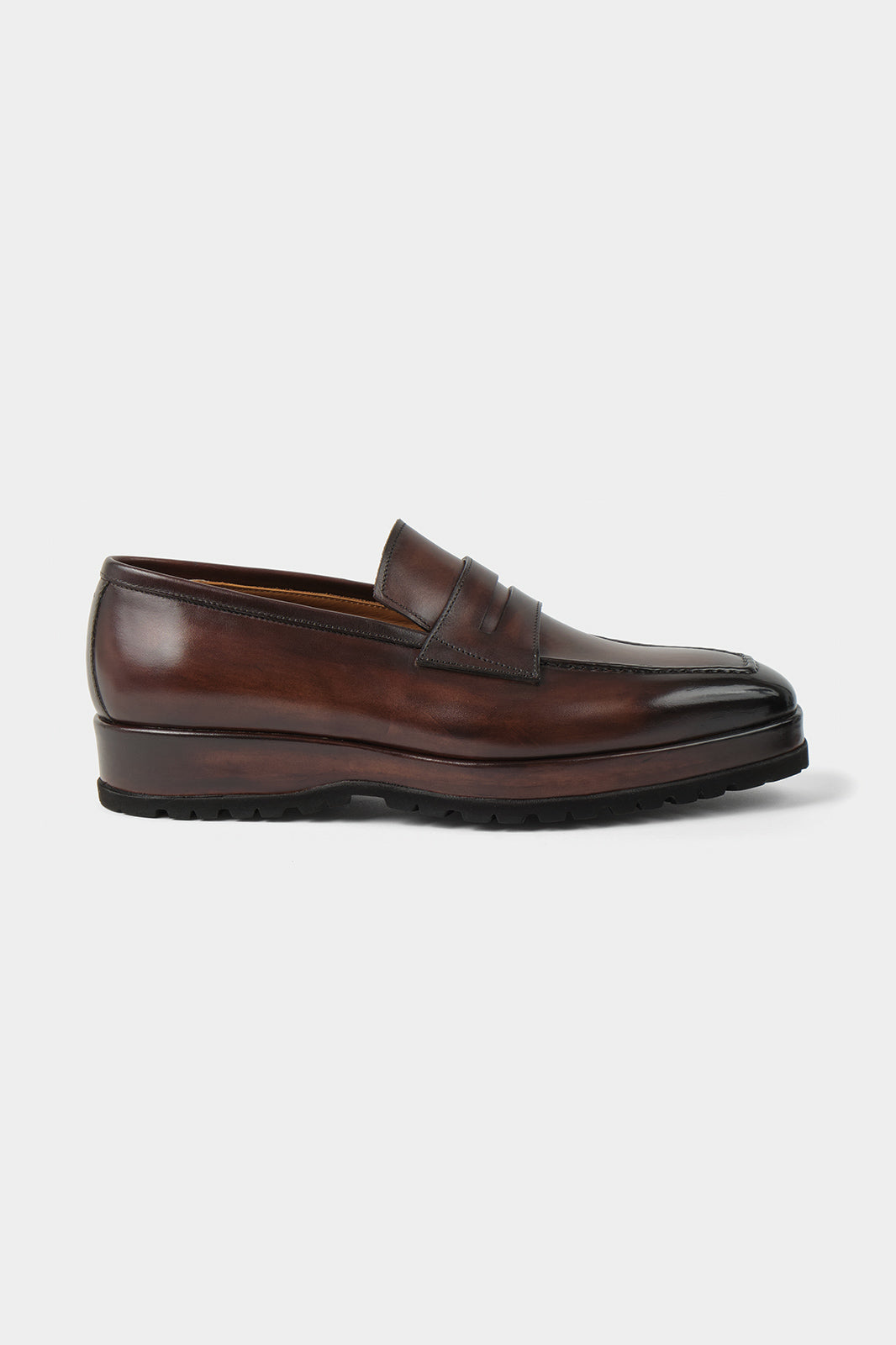 Mocassins en cuir patiné avec semelle compensée et crantée - Marron