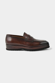 Mocassins en cuir patiné avec semelle compensée et crantée - Marron
