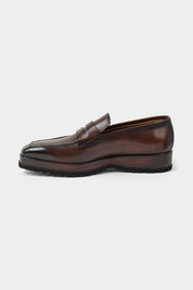 Mocassins en cuir patiné avec semelle compensée et crantée - Marron
