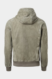 Blouson en peau à capuche zippé - Olive