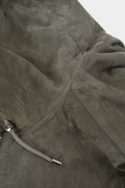 Blouson en peau à capuche zippé - Taupe