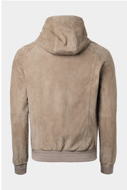 Blouson en peau à capuche zippé - Taupe