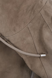 Blouson en peau à capuche zippé - Taupe
