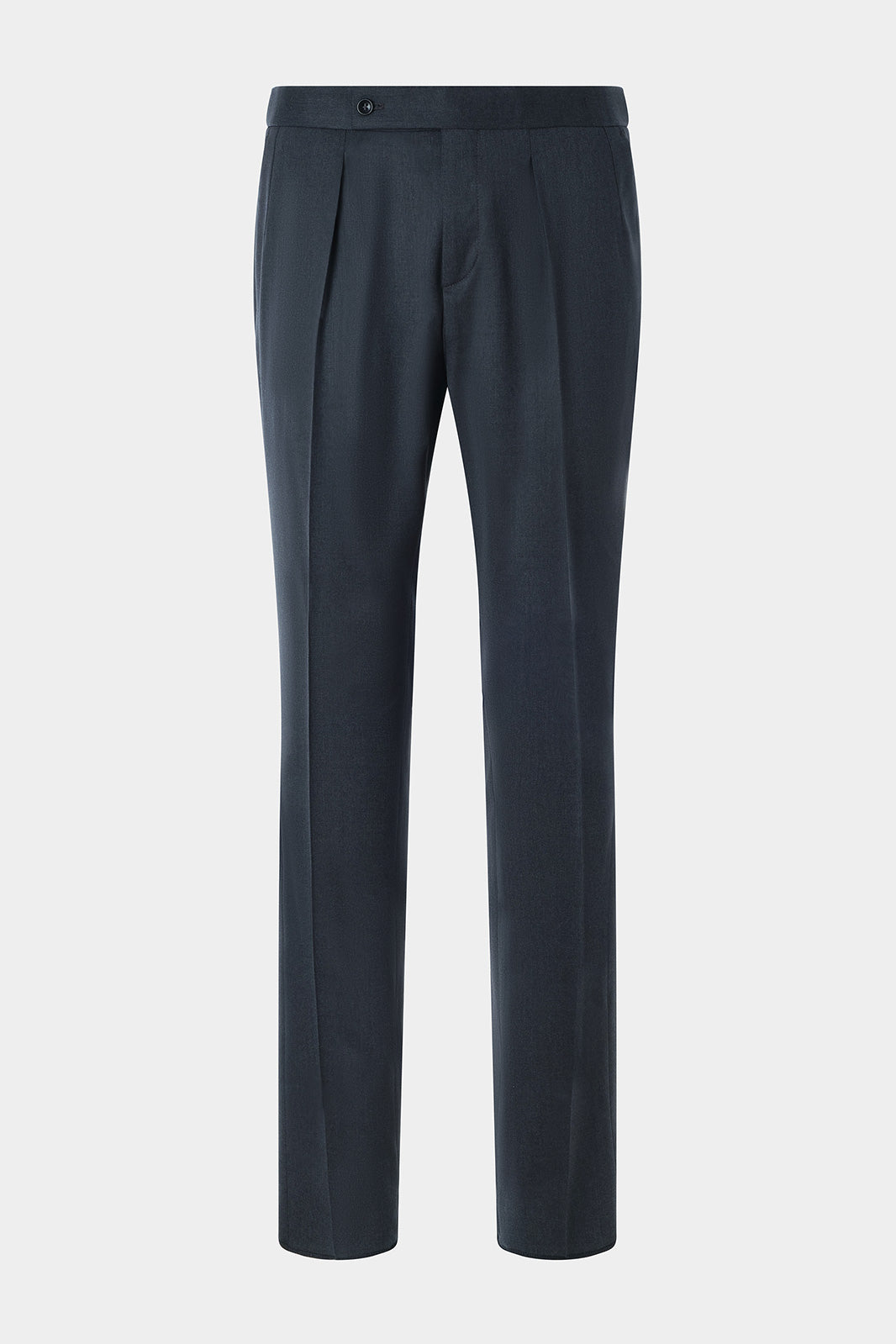 Vue sur fond blanc d'un pantalon gris Anthracite type Gurkkha avec patte de serrage boutonné et pli sur le devant en laine élasthane de chez Reda un look DANYBERD