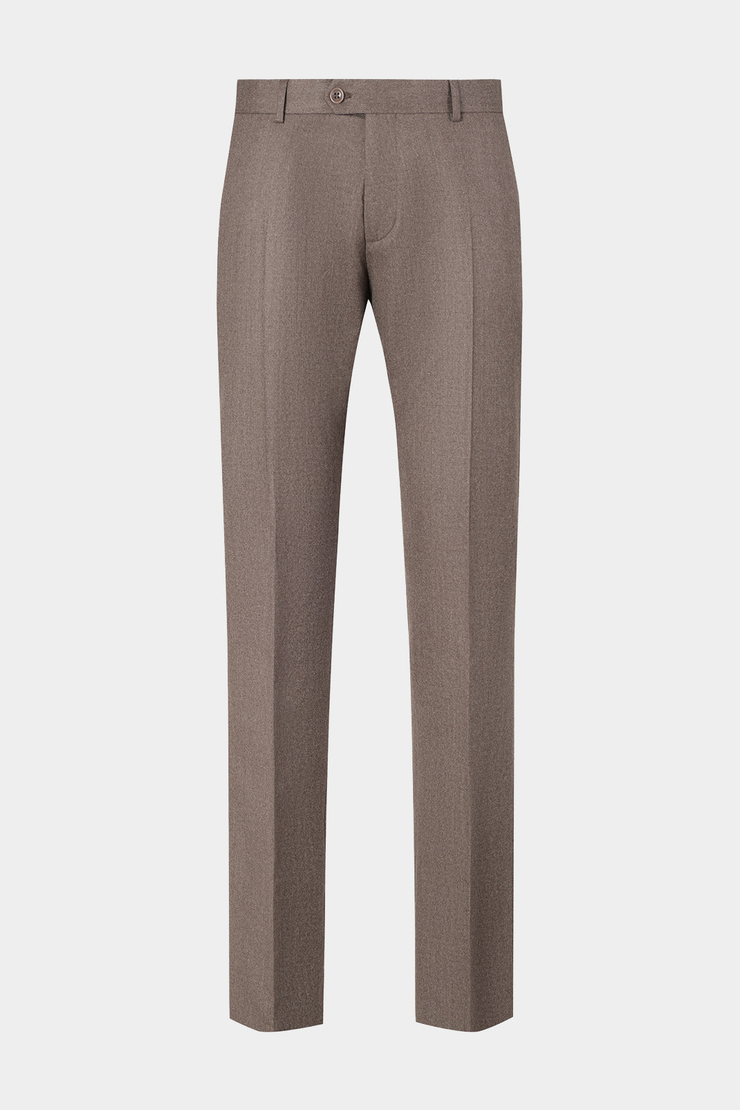 Vue sur fond blanc d'un pantalon classique flanelle en taupe