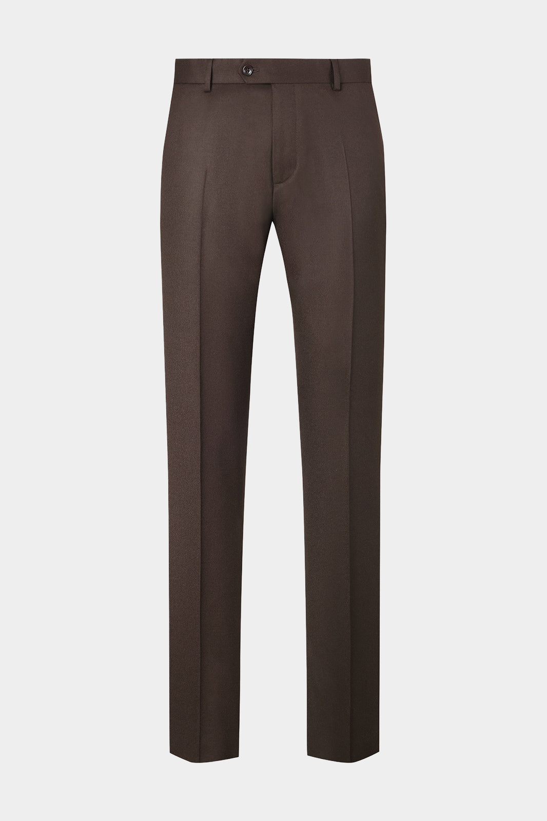 Vue sur fond blanc d'un pantalon en flanelle marron 