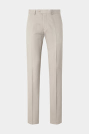 Vue sur fond blanc d'un pantalon coton et lin couleur beige sur un tissu  italien en 70% coton et 30% lin