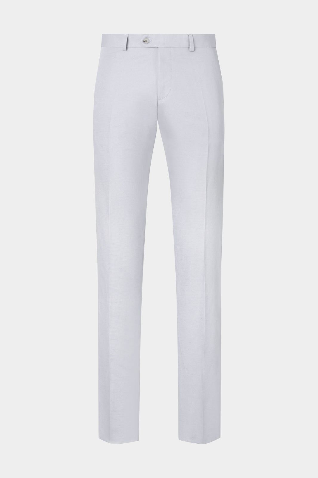 Vue sur fond blanc d'un pantalon en 75% coton 25% lin de chez LeoMaster couleur blanc.