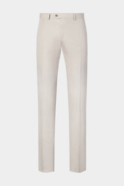 Vue sur fond blanc d'un pantalon en 75% coton 25% lin de chez LeoMaster couleur écru.