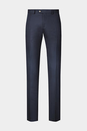 Vue sur fond blanc d'un pantalon en 75% coton 25% lin de chez LeoMaster couleur marine.
