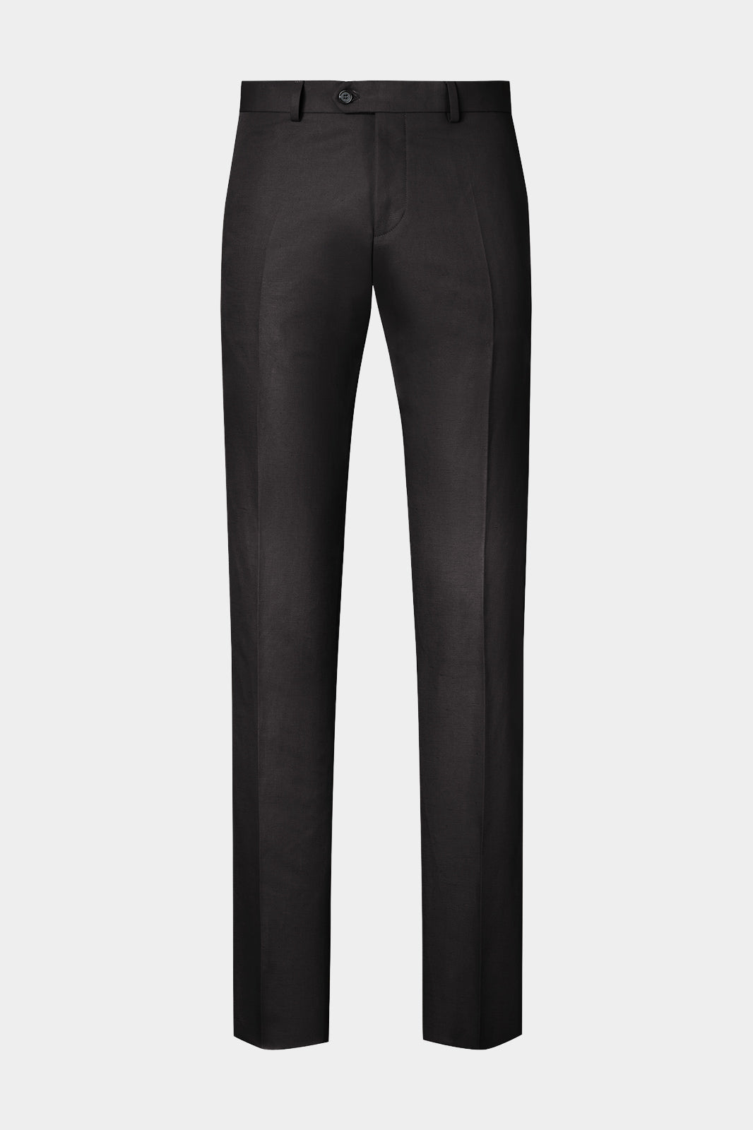 Vue sur fond blanc d'un pantalon en 75% coton 25% lin de chez LeoMaster couleur noire.