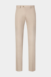 Vue sur fond blanc d'un pantalon en 75% coton 25% lin de chez LeoMaster couleur beige.