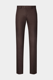 Vue sur fond blanc d'un pantalon en 75% coton 25% lin de chez LeoMaster couleur marron.