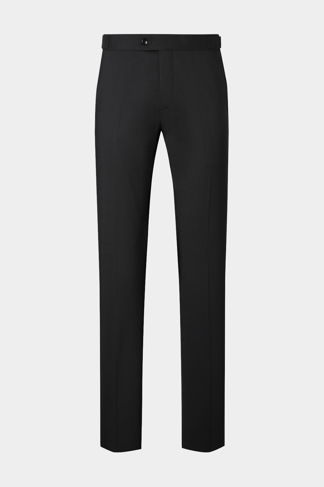 Vue sur fond blanc d'un pantalon à patte de serrage en lin stretch noir 