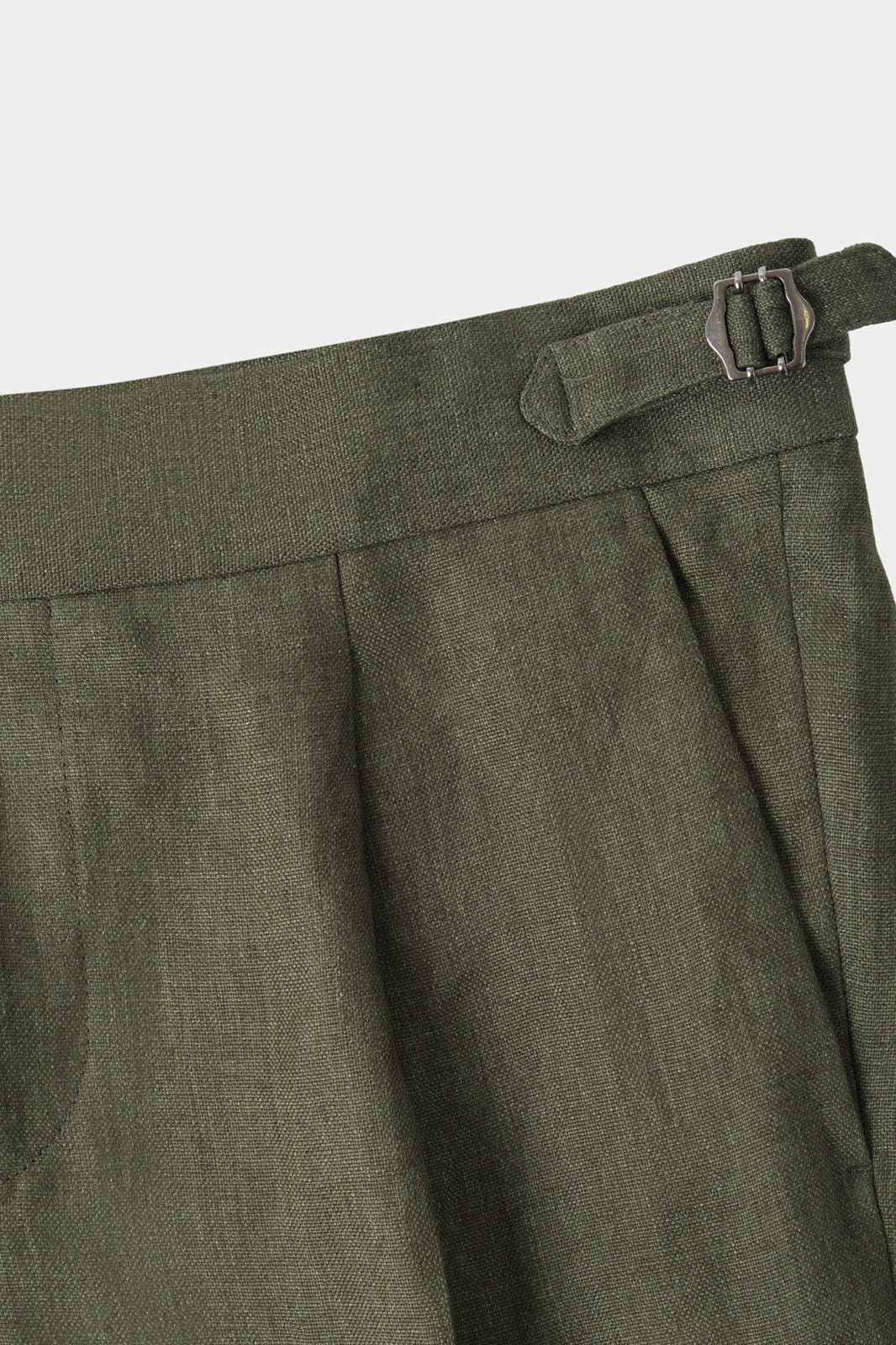 Pantalon en lin à patte de serrage 1 pli - Kaki