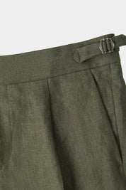 Pantalon en lin à patte de serrage 1 pli - Kaki