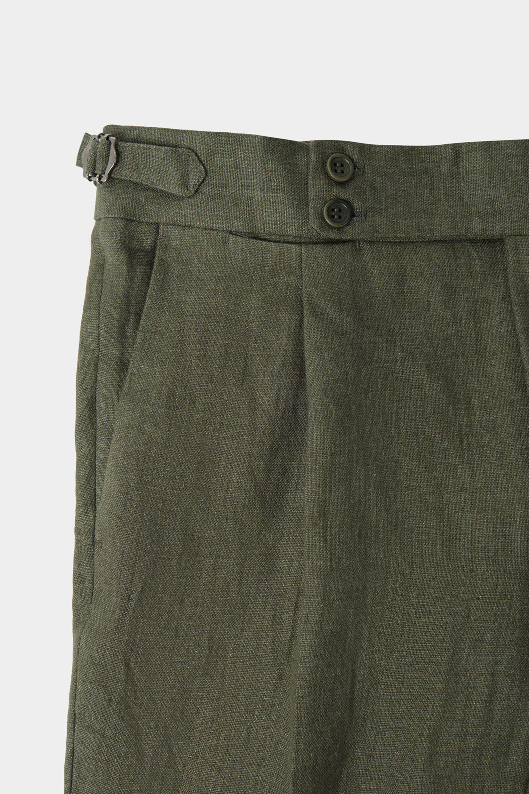 Pantalon en lin à patte de serrage 1 pli - Kaki