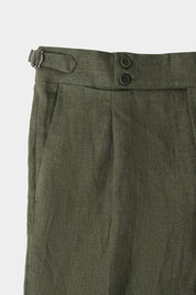 Pantalon en lin à patte de serrage 1 pli - Kaki