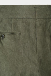 Pantalon en lin à patte de serrage 1 pli - Kaki