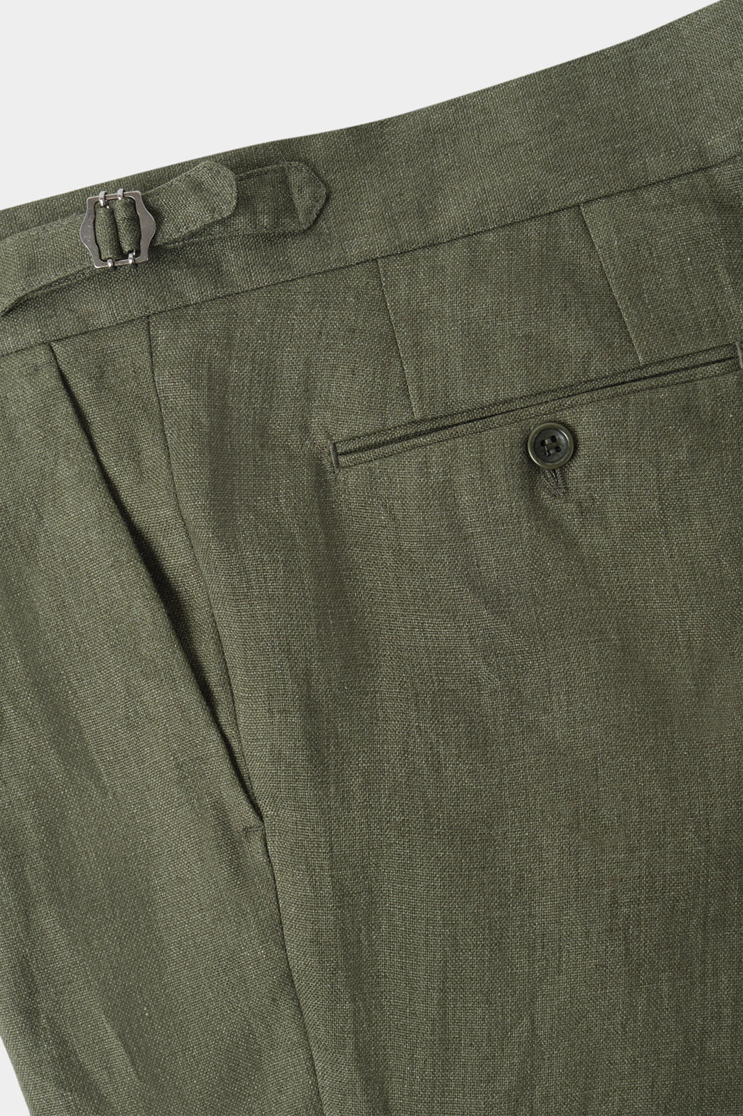 Pantalon en lin à patte de serrage 1 pli - Kaki