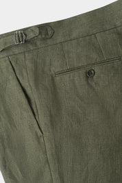 Pantalon en lin à patte de serrage 1 pli - Kaki