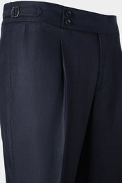 Pantalon en lin à patte de serrage - Marine