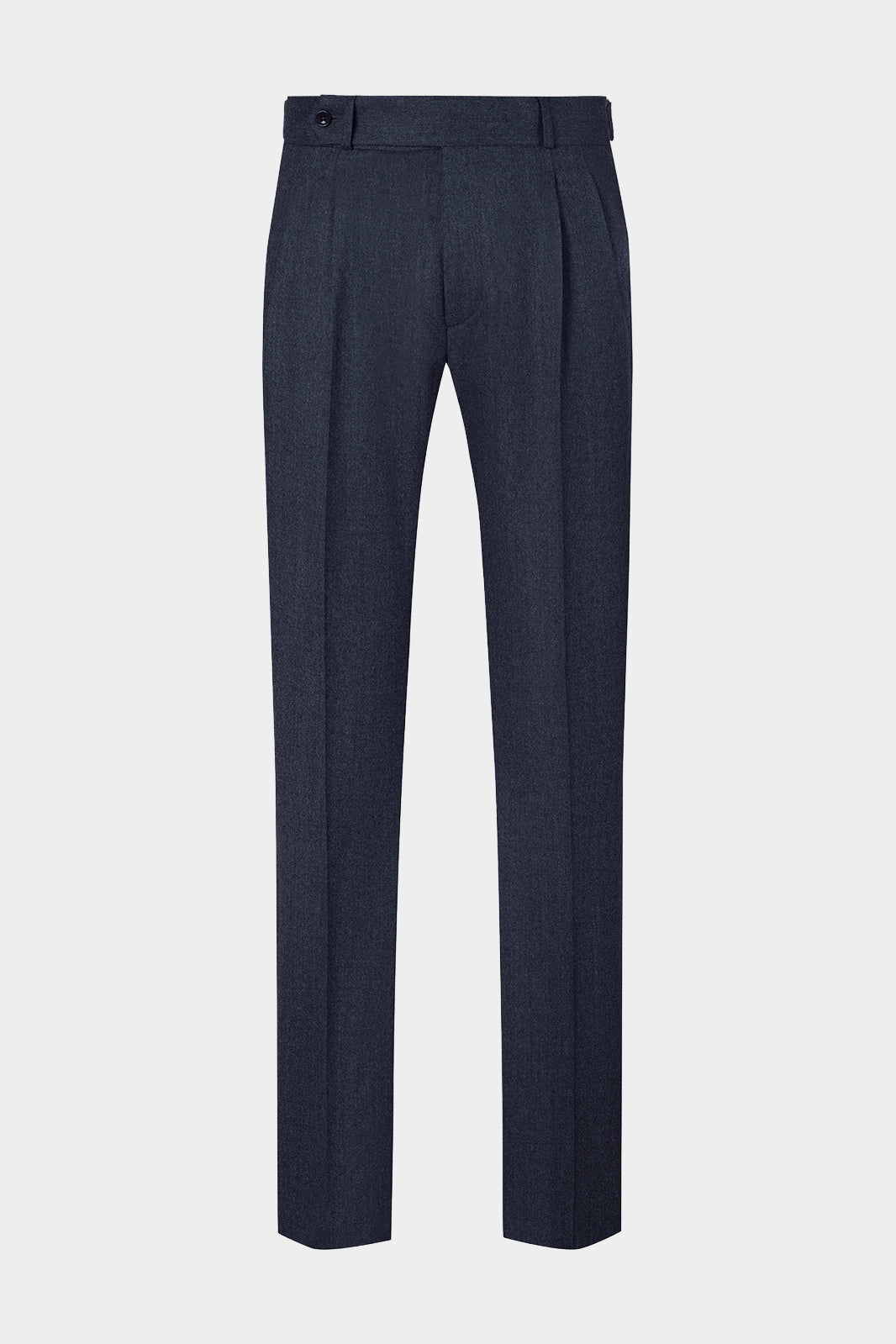 Vue sur fond blanc d'un pantalon double pinces en flanelle en marine foncé 