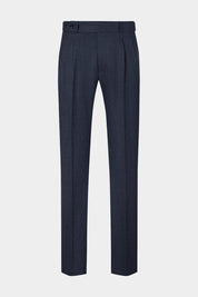Vue sur fond blanc d'un pantalon double pinces en flanelle en marine foncé 