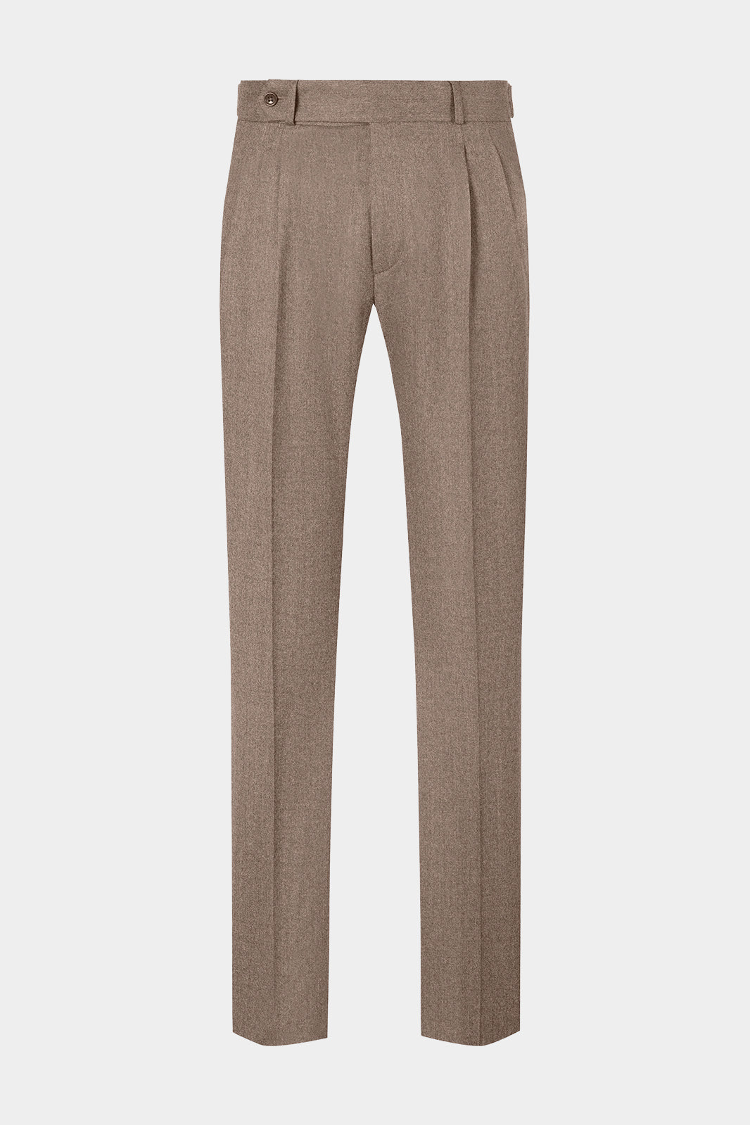 Vue sur fond blanc d'un pantalon double pinces en flanelle de laine en beige