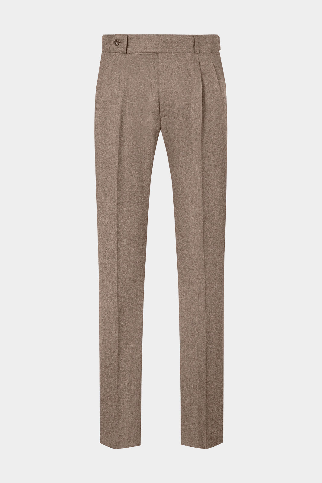 Vue sur fond blanc d'un pantalon double pinces en flanelle de laine en beige