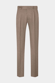 Vue sur fond blanc d'un pantalon double pinces en flanelle de laine en beige