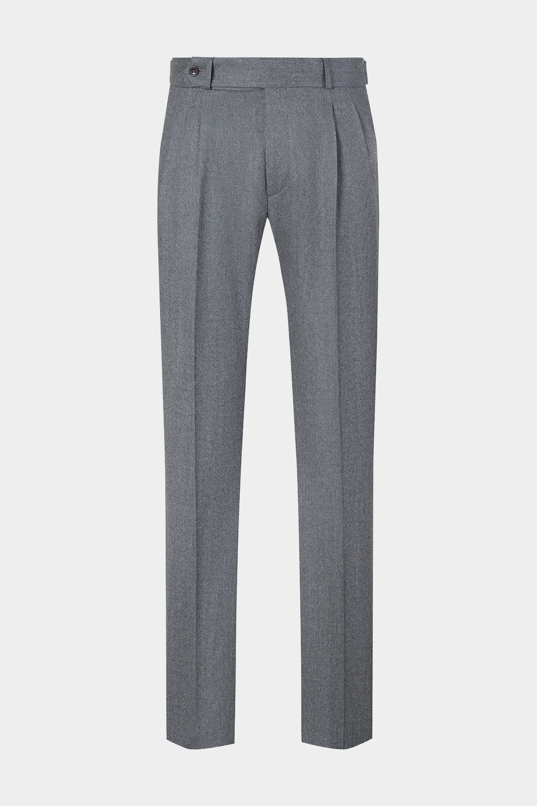 Vue sur fond blanc d'un pantalon double pinces en flanelle en gris clair
