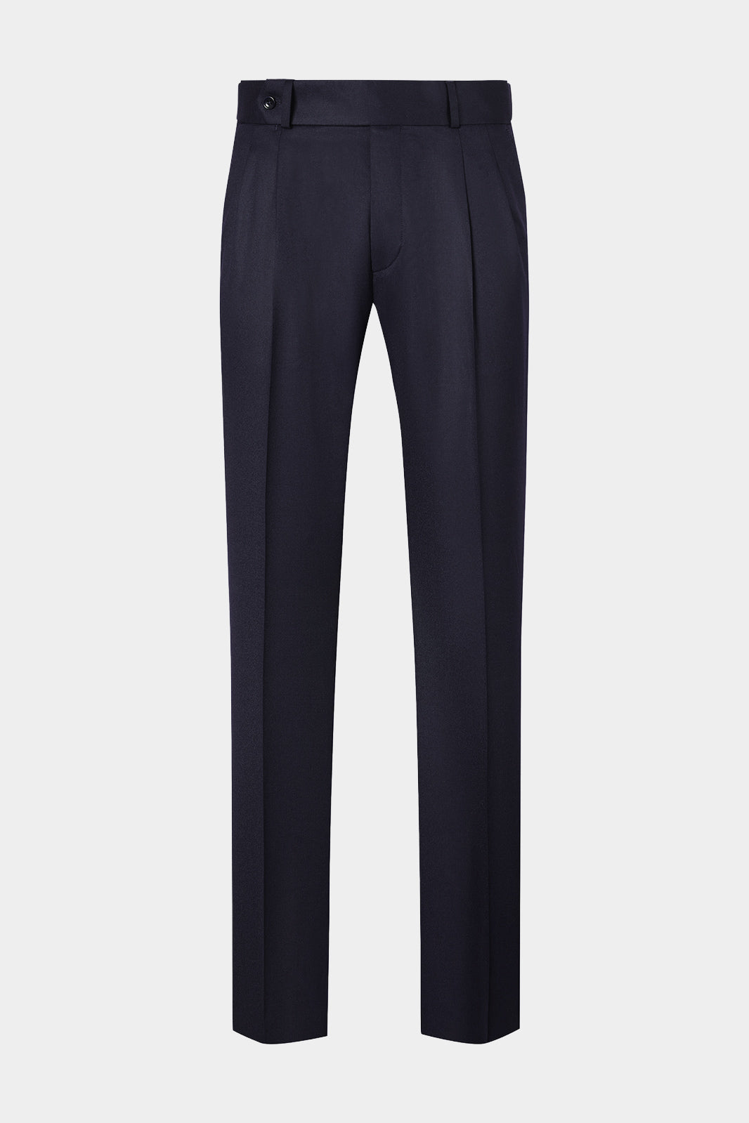 Vue sur fond blanc d'un pantalon double pinces en flanelle marine