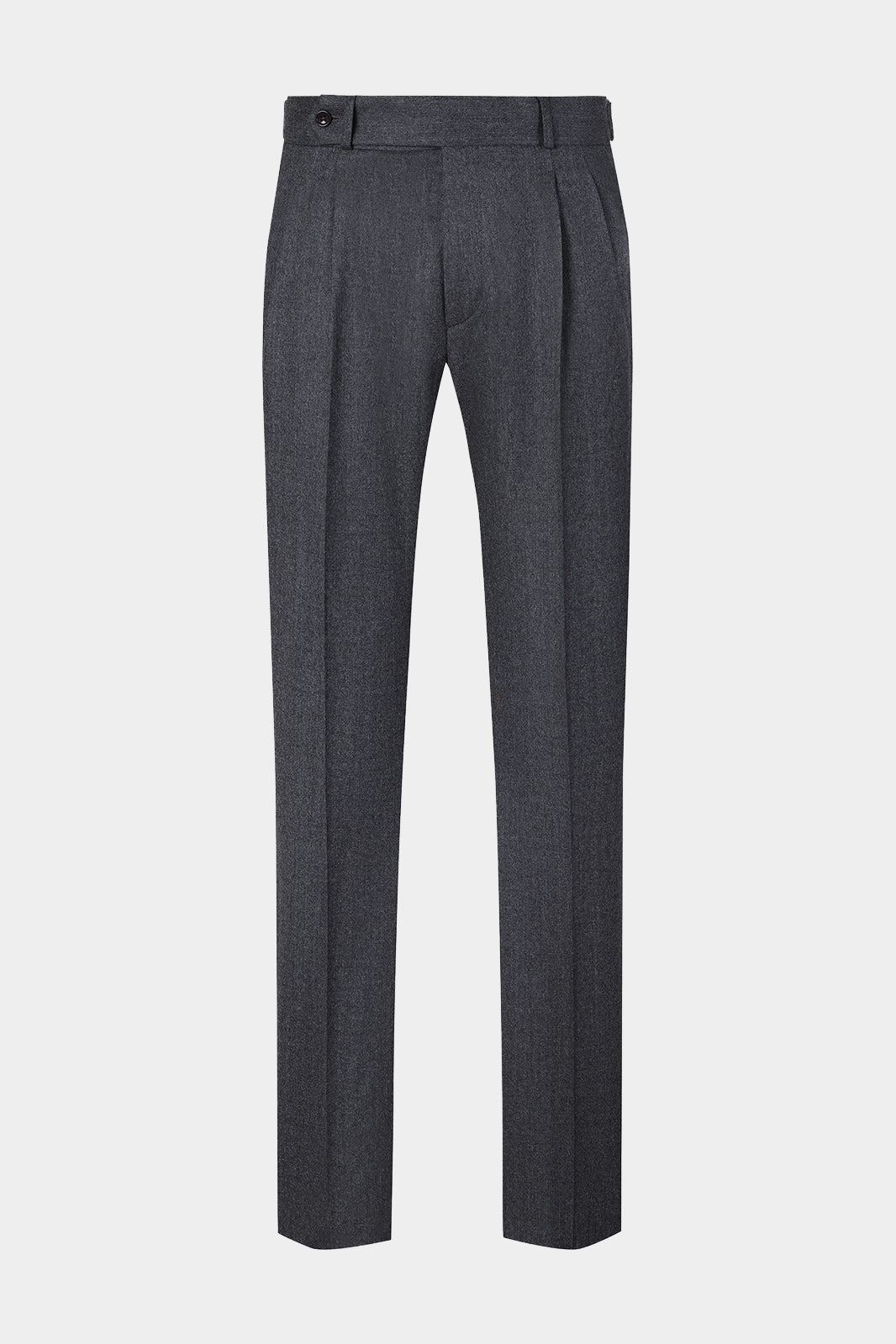 Vue sur fond blanc d'un pantalon double pinces en flanelle en gris anthracite