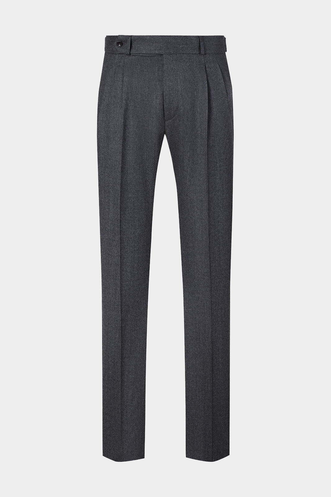 Vue sur fond blanc d'un pantalon double pinces en flanelle en gris anthracite