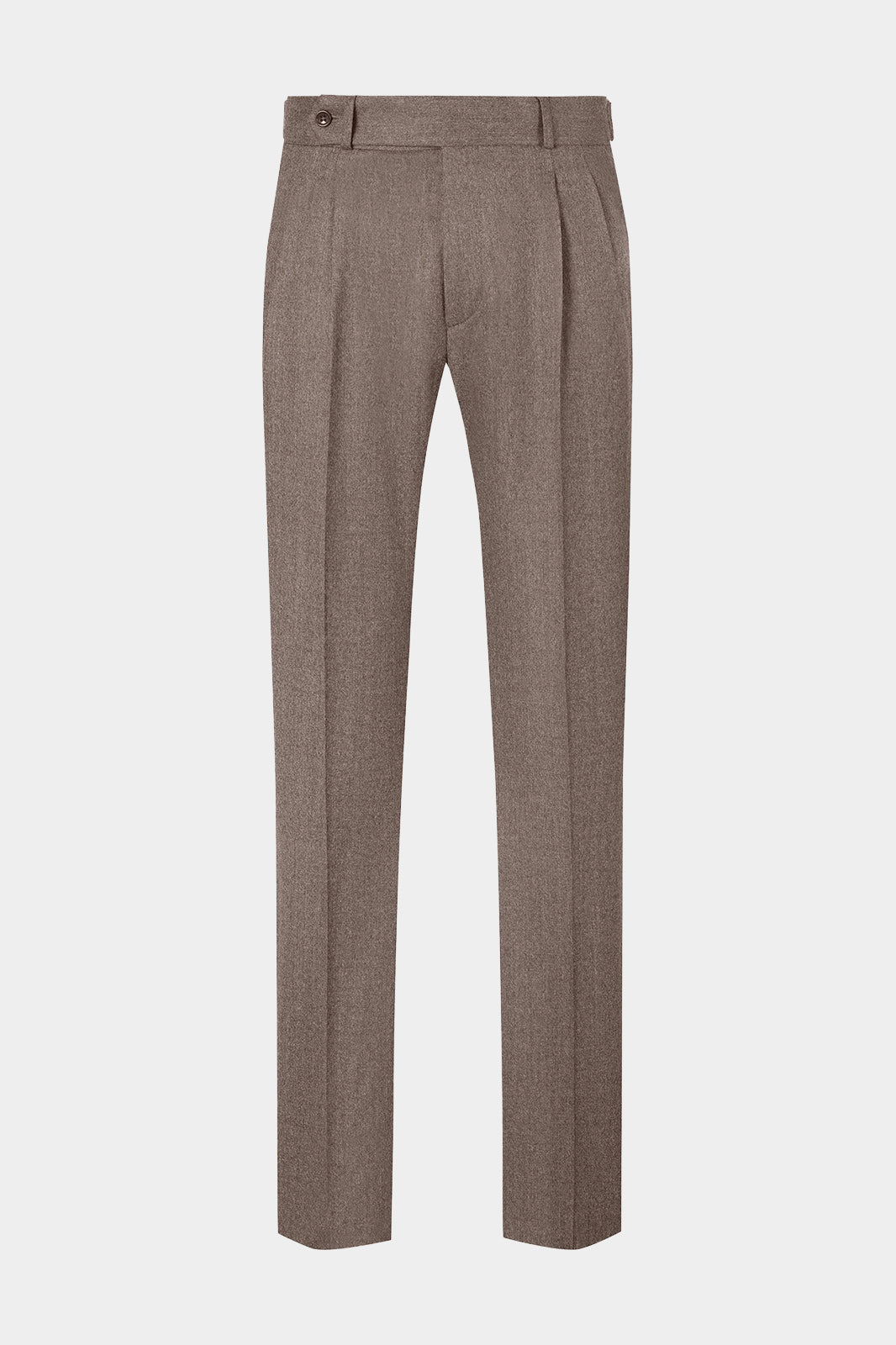 Vue sur fond blanc d'un pantalon double pinces en flanelle en taupe